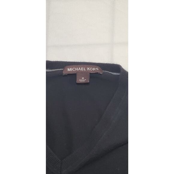 MICHAEL KORS Size M Black Contrast Double Tipped Cotton V-Neck Sweater Ca13 - Picture 5 of 6